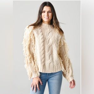 Women's NWT 525 America Cable Fringe Pullover Sweater Cream Size Small